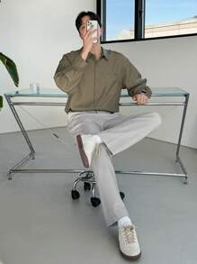 DAZY Men's Textured Fabric Loose Flowy Business Casual Shirt