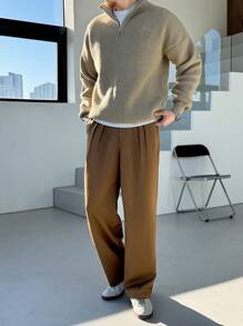 DAZY Men's Solid Color Basic Textured Fabric Brown Suit Pants Business Attire