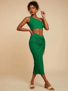 Travachic 2 stuks/set dames effen spaghettibandjes camisole top en minirok
