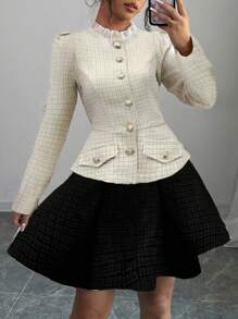 Chiquease Women's Elegant Plaid Long Sleeve Single Breasted Shirt, Autumn Fall Cloth For Women - Apricot - View 6