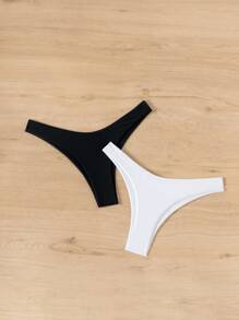 SHEIN Swim High Cut Swimming Panty 2 Packs,Summer Beach