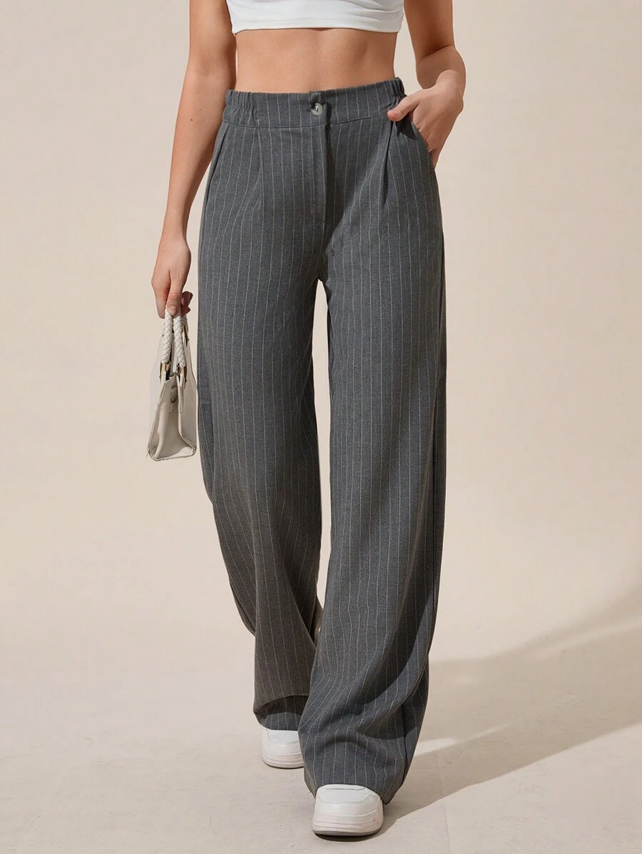 Tall Women's Striped Fold Over Pleated Wide Leg Pants