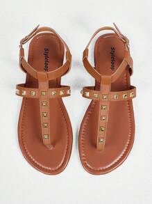 Styleloop 女士水钻装饰踝带银色时尚凉鞋，适合夏季海滩度假搭配连衣裙 - 棕色 - 查看 4