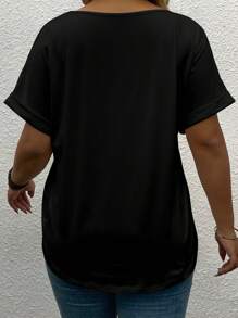 INAWLY Áo thun tay ngắn cổ chữ V in hình hoa cúc và cây cỡ lớn, mùa hè, phong cách đồng quê dành cho nữ - màu đen - Xem 2