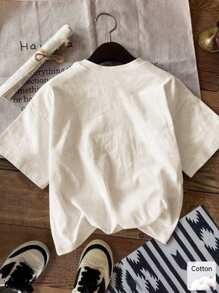 Teen Girl Casual Leopard Print Digit Pattern Short Sleeve T-Shirt