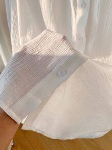 Comfortcana Spring And Summer Shirts White Casual Solid Drop Shoulder Button Front Beach Shirt