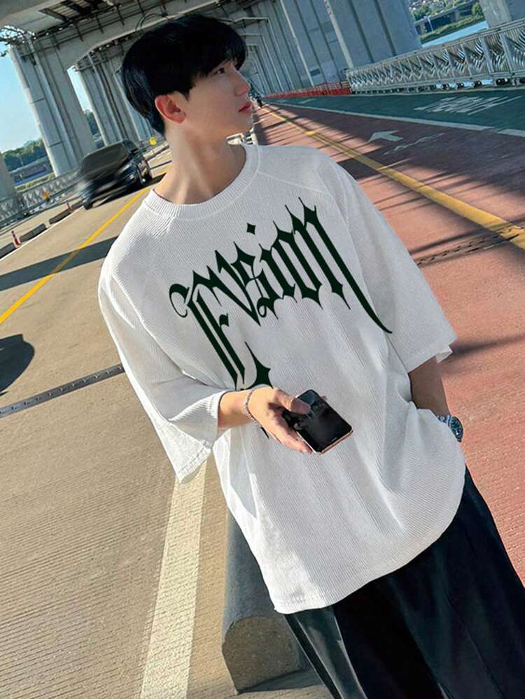 Men's Round Neck Short Sleeve Letter Print Minimalist Casual T-Shirt, Daily Wear