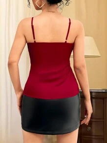 INAWLY Débardeur élégant à couleur unie avec plis de fronces et cordon de serrage