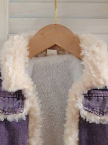 SHEIN Young Girl Y2K Retro Blue Denim Thermal Lined Jacket, Autumn/Winter - Purple - View 4