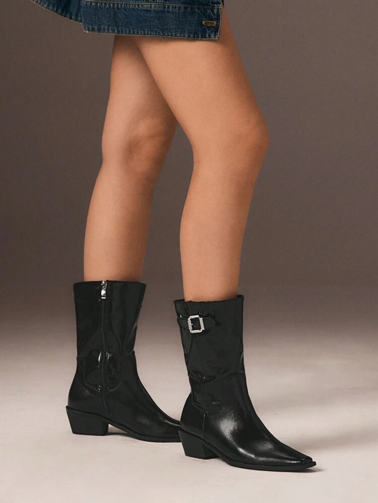 CUCCOO GRLICON Women's Mid-Calf Boots, Y2K Style, Punk Rock, Biker, Cool Girl Outfit, Suitable For Halloween, Christmas, Party