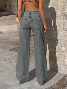 EURMUSE 100%Cotton Rigid, Belt Detailed Wideleg Fit - Grey - View 2