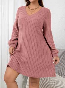 SHEIN Clasi Plus Size Women's Burgundy Wide Ribbed Short Jumper Dress