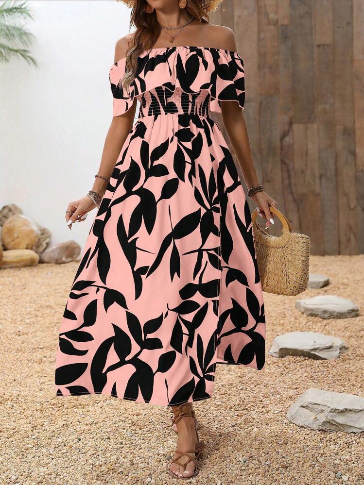 Breezaya Off Shoulder High Slit Simple Casual Dress, Fashionable
