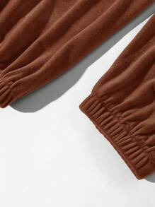 Claim Dot Loose Fit Men's Letter Print Velvet Sweatshirt - Orange - View 3