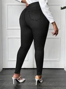 SHEIN Privé 大码女式深灰色弹力紧身牛仔裤，时尚百搭