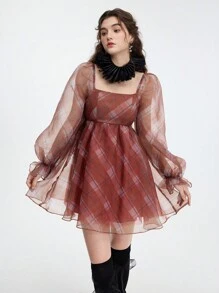 SHEIN MOD 女士格子溜冰裙、红色格子背心裙、情人节、新年连衣裙 - 彩色 - 查看 6