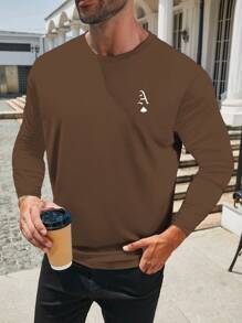 Manfinity LEGND Plus Size Men's Print Round Neck Long Sleeve Casual T-Shirt, Autumn