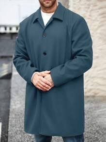 Manfinity Homme Plus Size Men's Casual Minimalist Solid Color Overcoat, Autumn/Winter