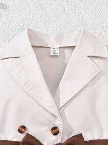 Sparklyn Set formal de 3 piezas para niña preadolescente: chaleco con cinturón, camiseta blanca, falda de malla para primavera/verano - Albaricoque - Ver 6