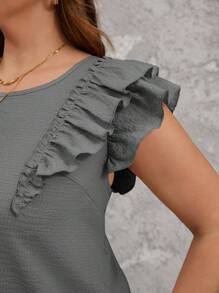SHEIN Clasi Square Neck Double Layer Fluted Sleeve Blouse With Bow Decor On Back - Grey - View 4