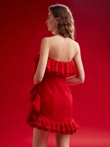 MOTF PREMIUM RUFFLE TRIM OFF SHOULDER DRESS,VALENTINE'S DAY OUTFIT,SPRING/SUMMER - Red - View 6
