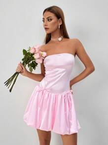 Chiquease Shine Fabric French Romantic Strapless Peplum Hem Mini Dress - Pink - View 1
