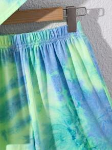 SHEIN Tween Boy Tie-Dye Short Sleeve T-Shirt And Shorts Set, Vacation