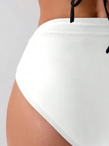 Swim Basics Women Beach Resort Plain Color Asymmetric Waist Bikini Bottom Summer - White - View 5