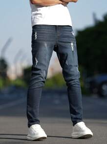 Manfinity LEGND Men's Pocket Ripped Skinny Casual Fashionable Denim Jeans - Blue - View 5