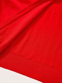SHEIN BASICS 秋冬大码纯色长袖休闲针织红色开衫 - 紅色 - 查看 7