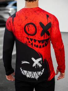 Manfinity Homme 男士卡通印花圆领长袖休闲T恤，秋季