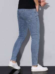 Manfinity Homme Men's Casual Washed Slim Fit Skinny Jeans - Medium Wash - View 2