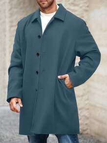 Manfinity Homme Plus Size Men's Casual Minimalist Solid Color Overcoat, Autumn/Winter