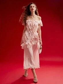 MOTF PREMIUM RUFFLE TRIM OFF SHOULDER DRESS,VALENTINE'S DAY OUTFIT,SPRING/SUMMER - Pink - View 7