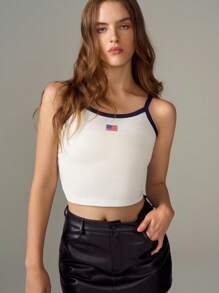 SHEIN EZwear Woman American Flag Print Contrast Trim Fitted Camisole Top