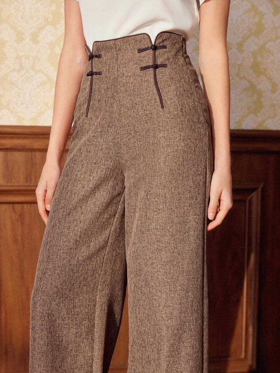 Vintamour 复古优雅女式直筒裤，适合所有季节，撞色饰边，咖啡色情人节情人节商务休闲女式教堂服装女式办公室服装女式邮轮服装老钱风格女式教师服装中国新年情人节夏季女式教堂服装女式