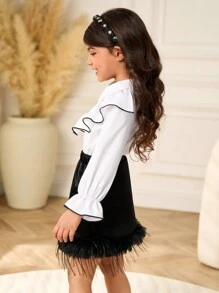 Set van 2: Croptop met lange mouwen en mesh-rok
