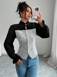 SHEIN Frenchy Damen Lässig Langarm Bluse, minimalistische Mode Alltagskleidung