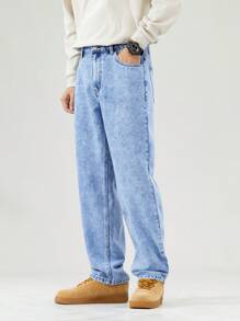 Manfinity EZcore 大码男士休闲直筒宽松牛仔裤，带口袋 - 藍色 - 查看 3