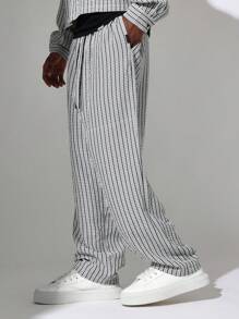 SUMWON Crop Fit Checkered Long Sleeve Shirt And Loose Fit Pants 2 Piece Set - Black and White - View 5