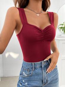 Firerie 1 件女式纯色褶皱休闲连体泳衣