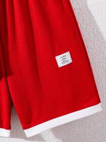 2pcs/Set Tween Boy Casual Contrast Color Splice Letter Graphic Short Sleeve Round Neck T-Shirt And Elastic Waist Shorts Set, Suitable For Autumn, Spring, Summer, For Outdoor Play, School, Street, Party And Leisure At Home - Multicolor - View 7