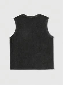 ROMWE MEN Goth Camiseta de tirantes informal para hombre con eslogan y gráfico de cruz en cuello redondo - Negro - Ver 2