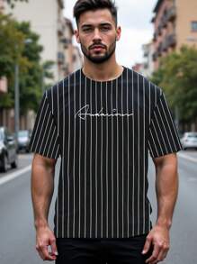 GENTILAND Young Men's Casual Loose Knitted Striped Short Sleeve T-Shirt