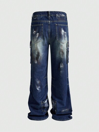 Street Life Pantalones vaqueros de mezclilla casuales con cierre de cremallera para hombres, minimalistas y de moda para uso diario