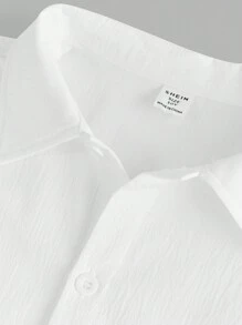 SHEIN Leap Crew 青少年男孩学院风绅士短袖衬衫和短裤套装 - 白色 - 查看 5