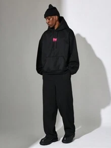 SUMWON Streetwear Designer Hoodie Pullover With Graffiti Art Print Back Design Kangaroo Pocket Casual Urban Winter Sweatshirt Heavyweight - Black - View 3