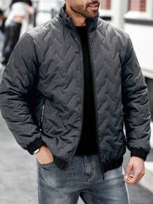 Manfinity Homme Plus Size Men's Simple Solid Color Stand Collar Winter Jacket - Dark Grey - View 4