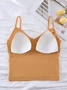 Simple Solid Color Lingerie Set: Camisole + G-String - Yellow - View 5