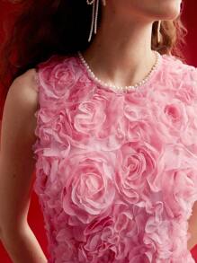 MOTF PREMIUM 花卉拼贴 A 字形背心裙 - 粉色 - 查看 3